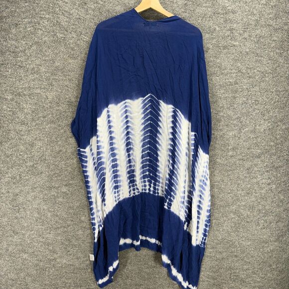 Woven Heart Top Women One Size Blue Geometric Open Front Short Sleeve Casual - Picture 2 of 7